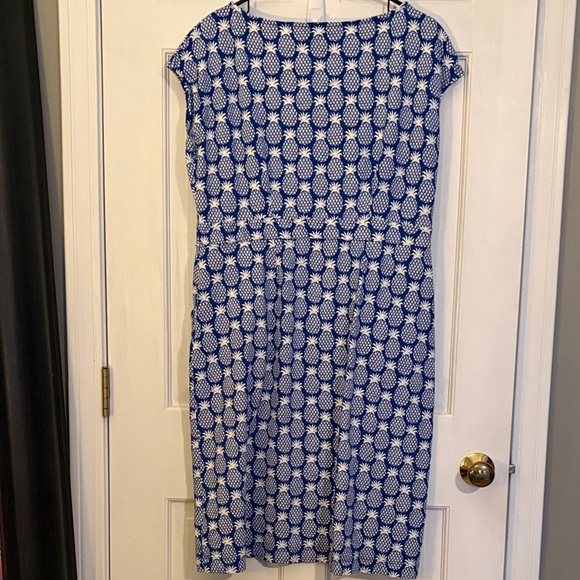 Boden Blue and White Pineapple-Print Cap-Sleeve Midi Dress size 14 L excellent - Picture 5 of 7